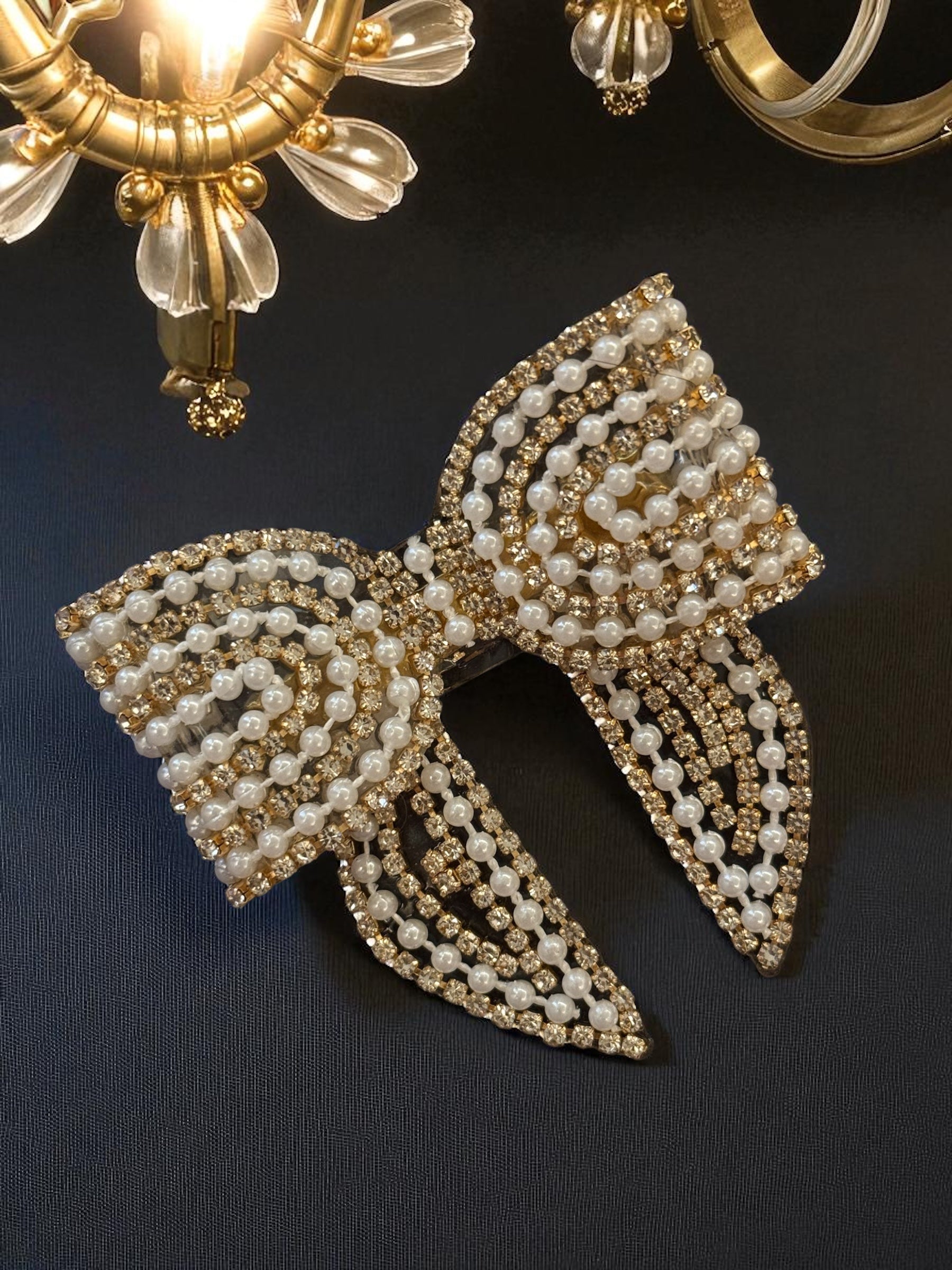 Pearl Embellished Bow Hair Clips