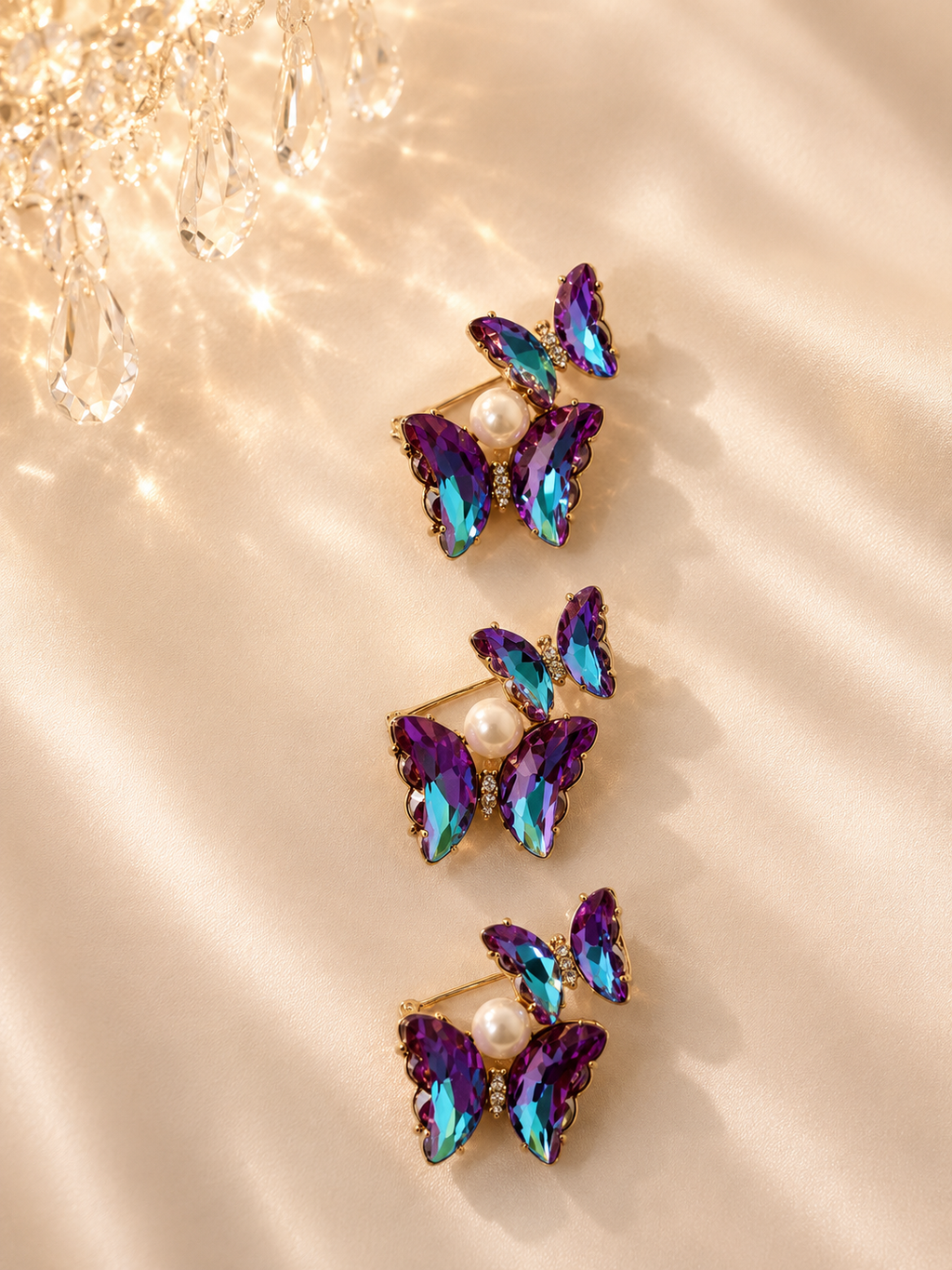 Butterfly Moonstone Brooches (set of 3)