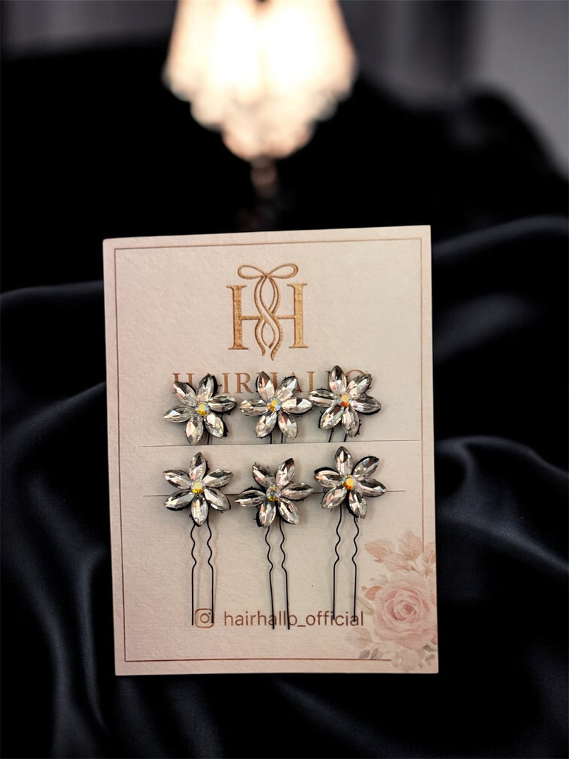 Floral Crystal pin (set of 6)