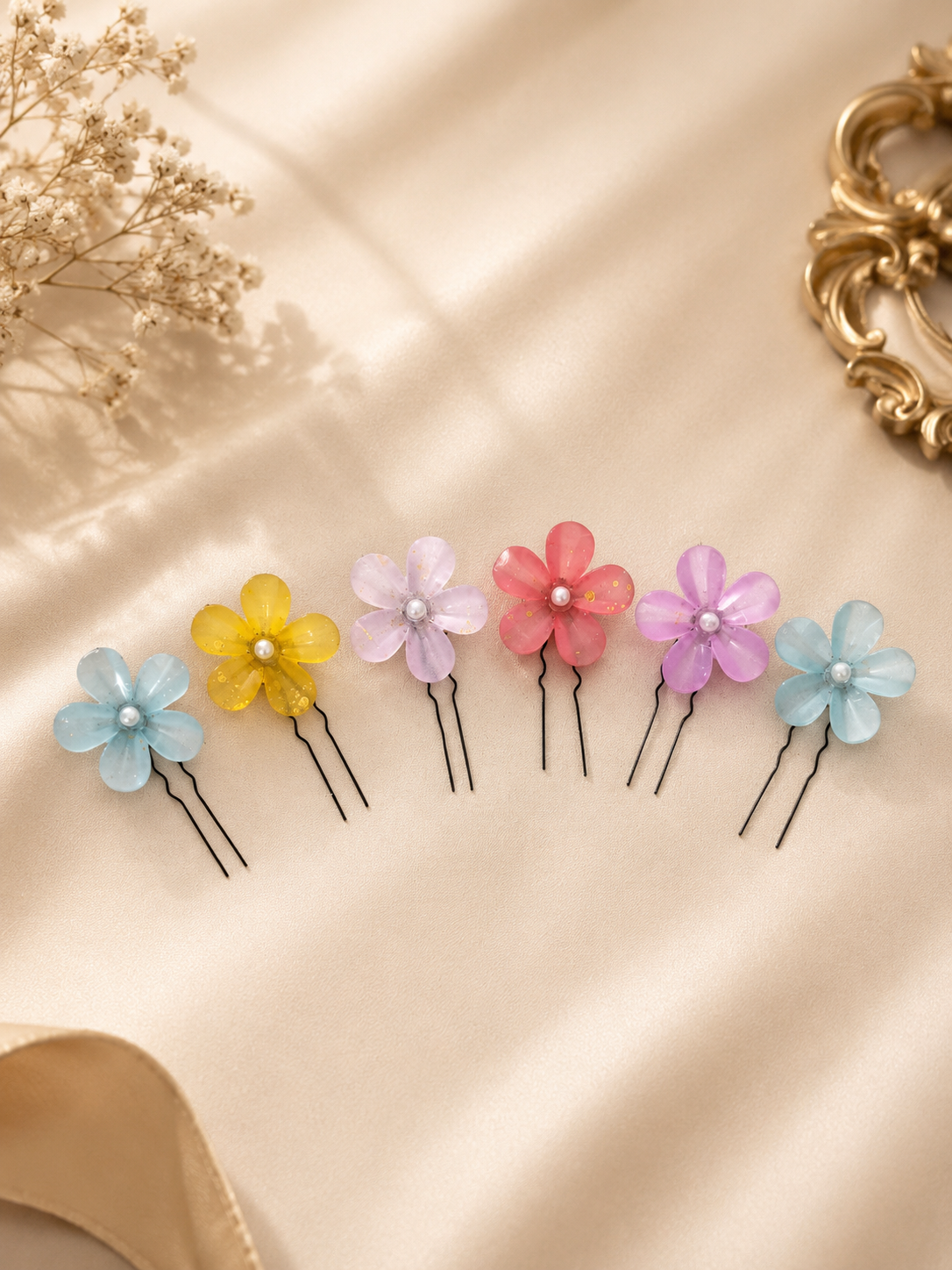 Rainbow floral pins (set of 6)