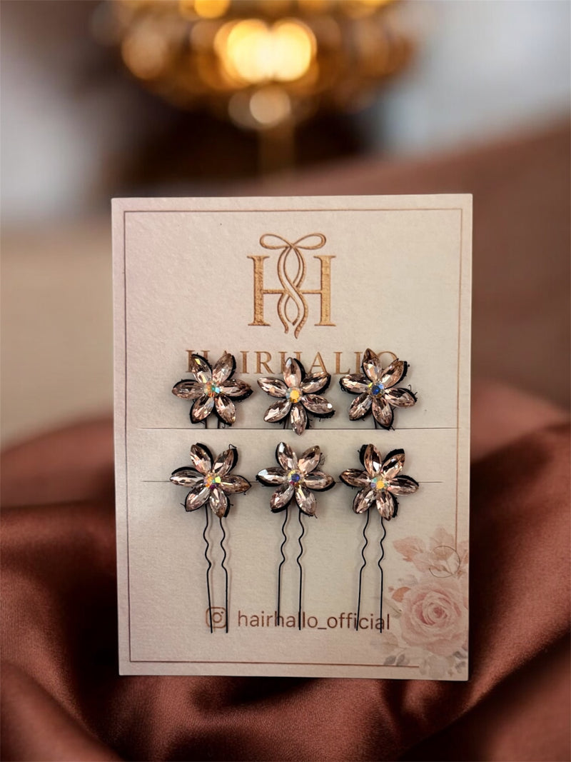 Floral Crystal pin (set of 6)