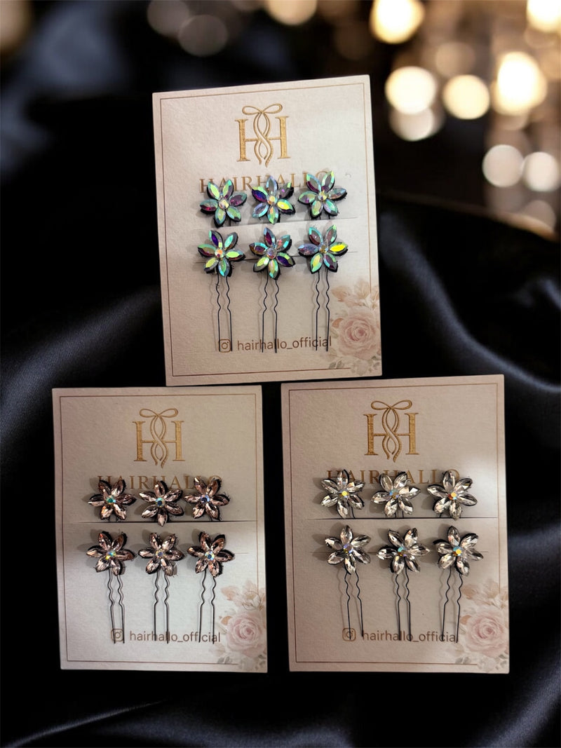 Floral Crystal pin (set of 6)