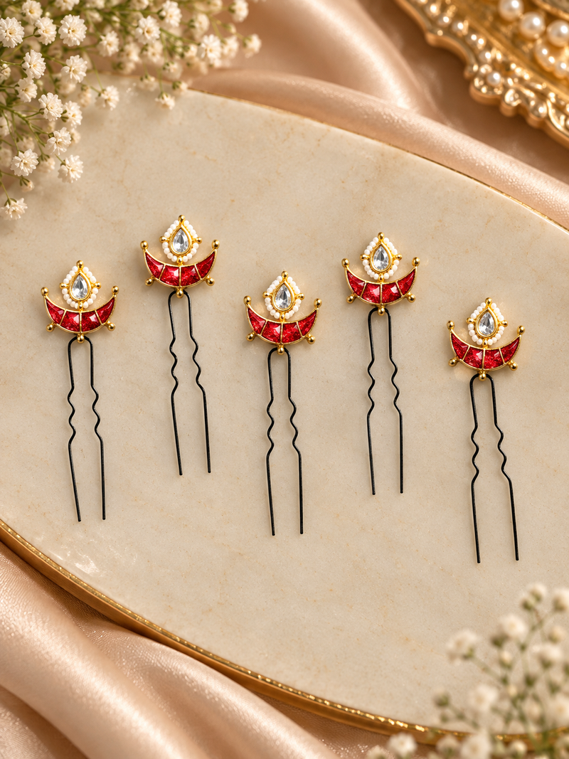Diya kundan pins (set of 5)