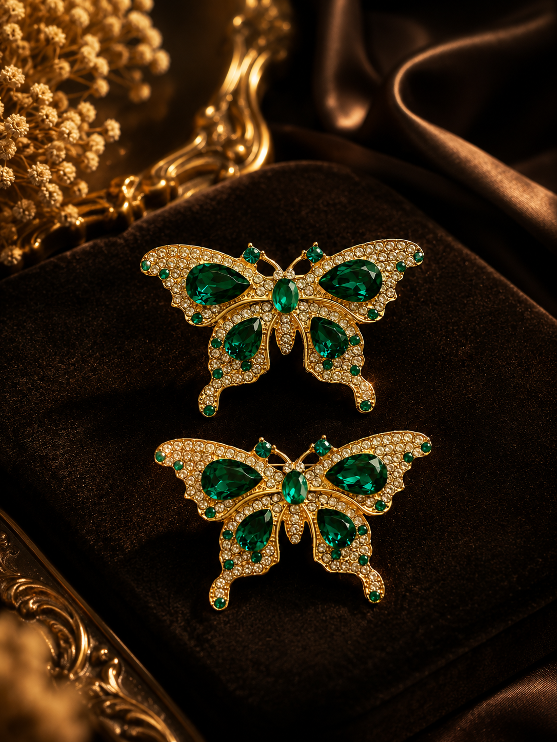 Emerald butterfly brooch (1 pc)