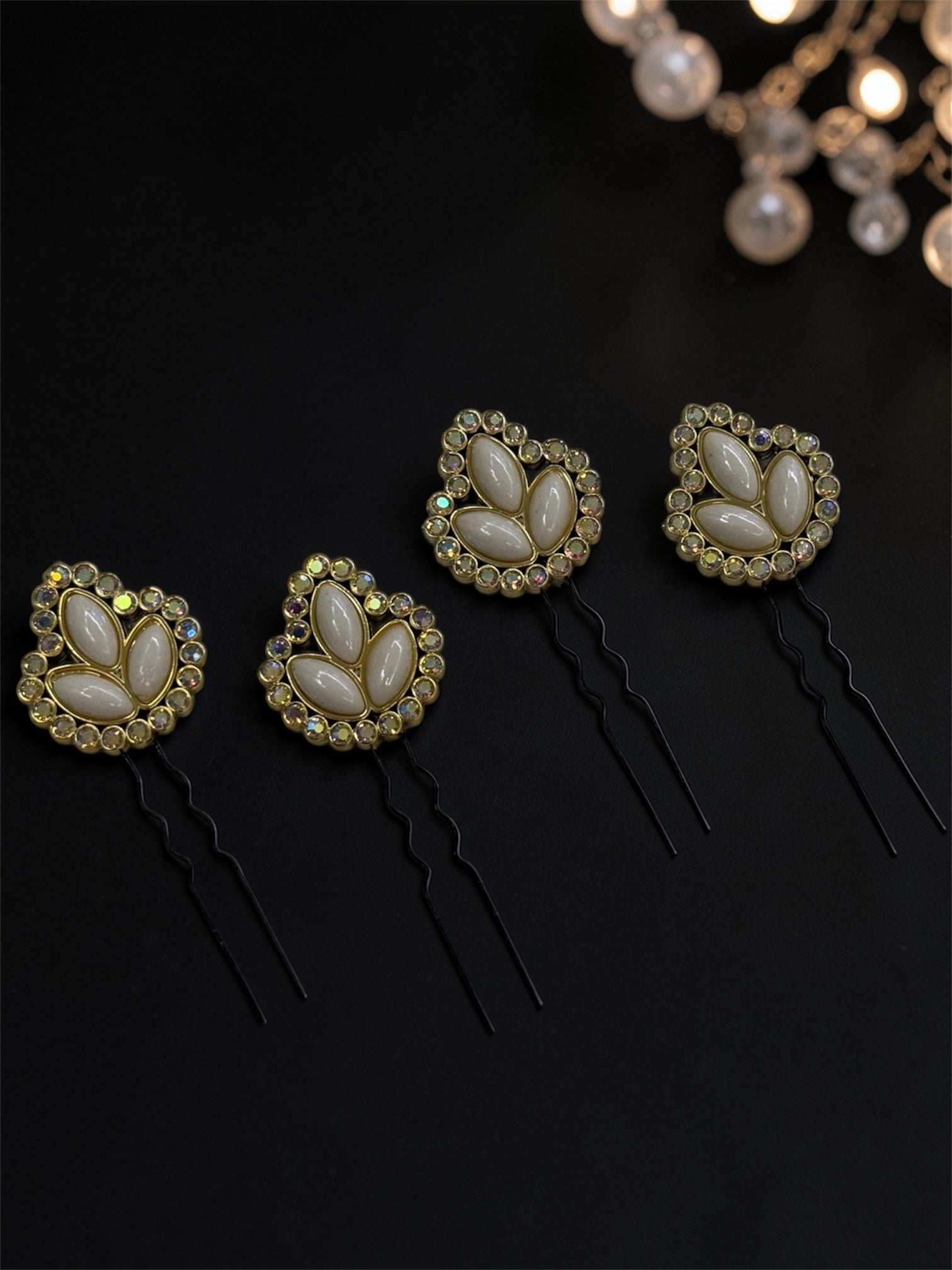 Rhinestone Leafy Pins (set of 4)