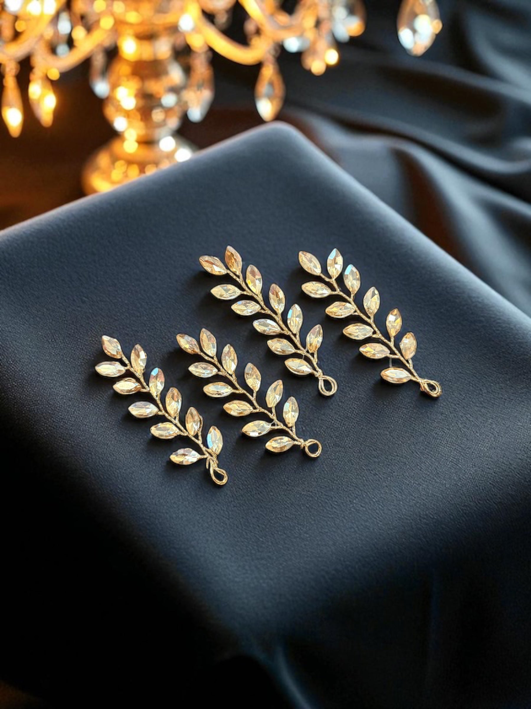 Celestia Crystal Leaf Hair Pins [Set of 4]