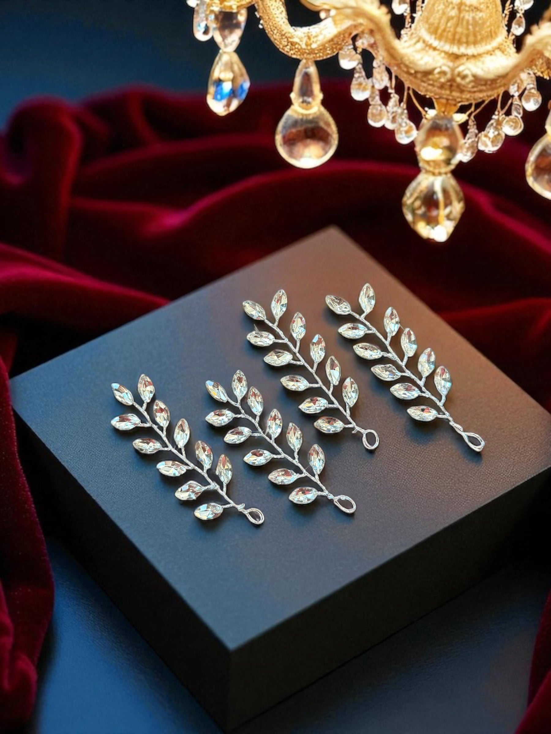 Celestia Crystal Leaf Hair Pins [Set of 4]