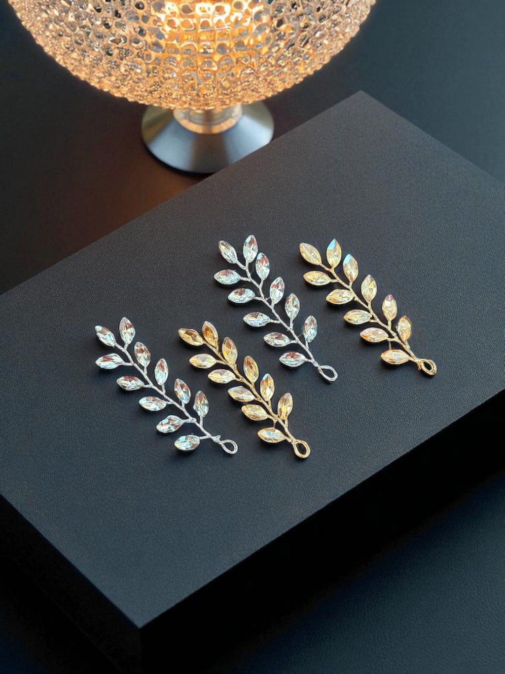 Celestia Crystal Leaf Hair Pins [Set of 4]