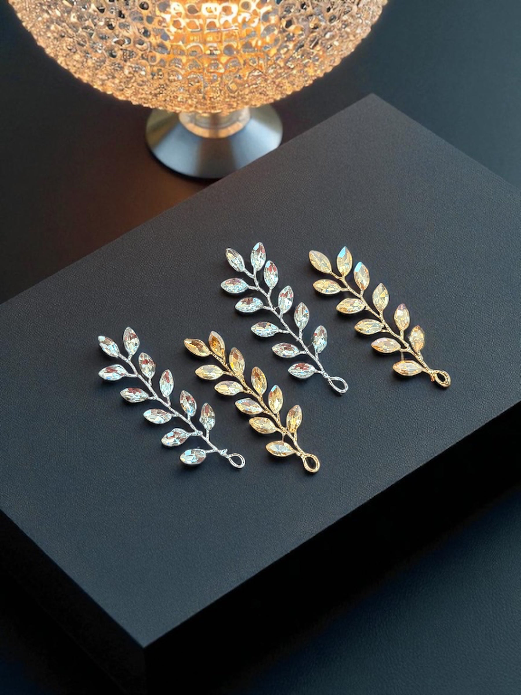 Celestia Crystal Leaf Hair Pins [Set of 4]
