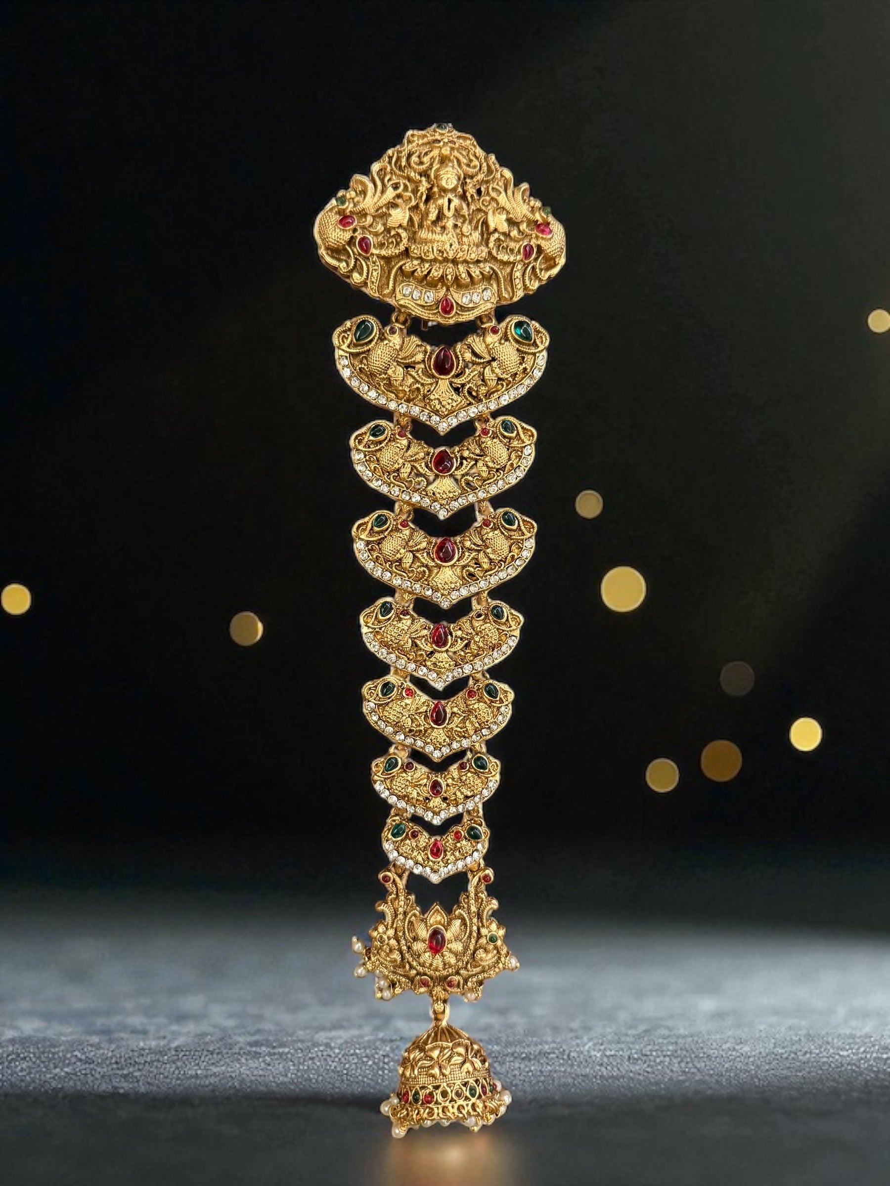 Temple Charm Braid – Peacock Motif with Kemp Stones