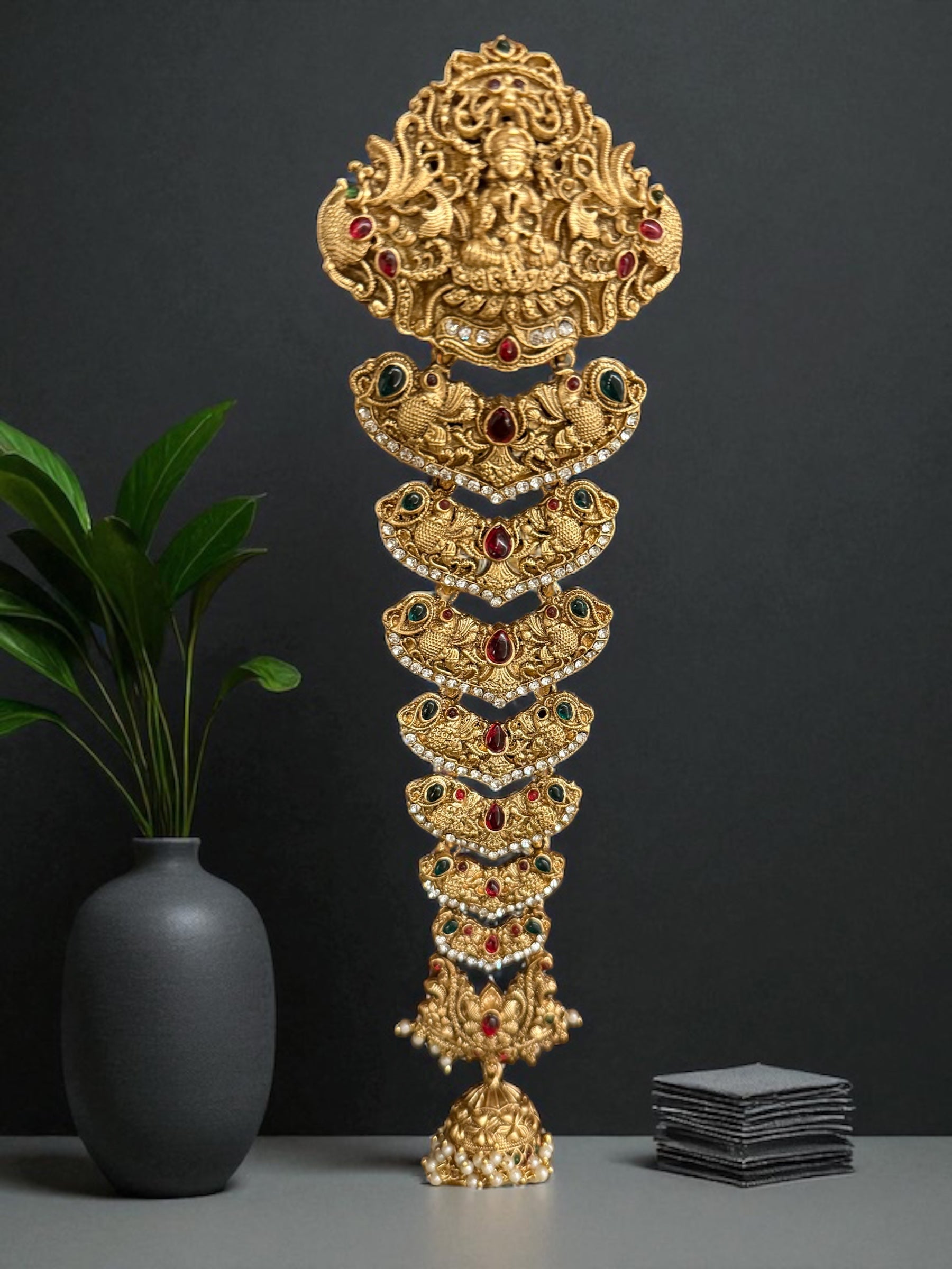 Temple Charm Braid – Peacock Motif with Kemp Stones