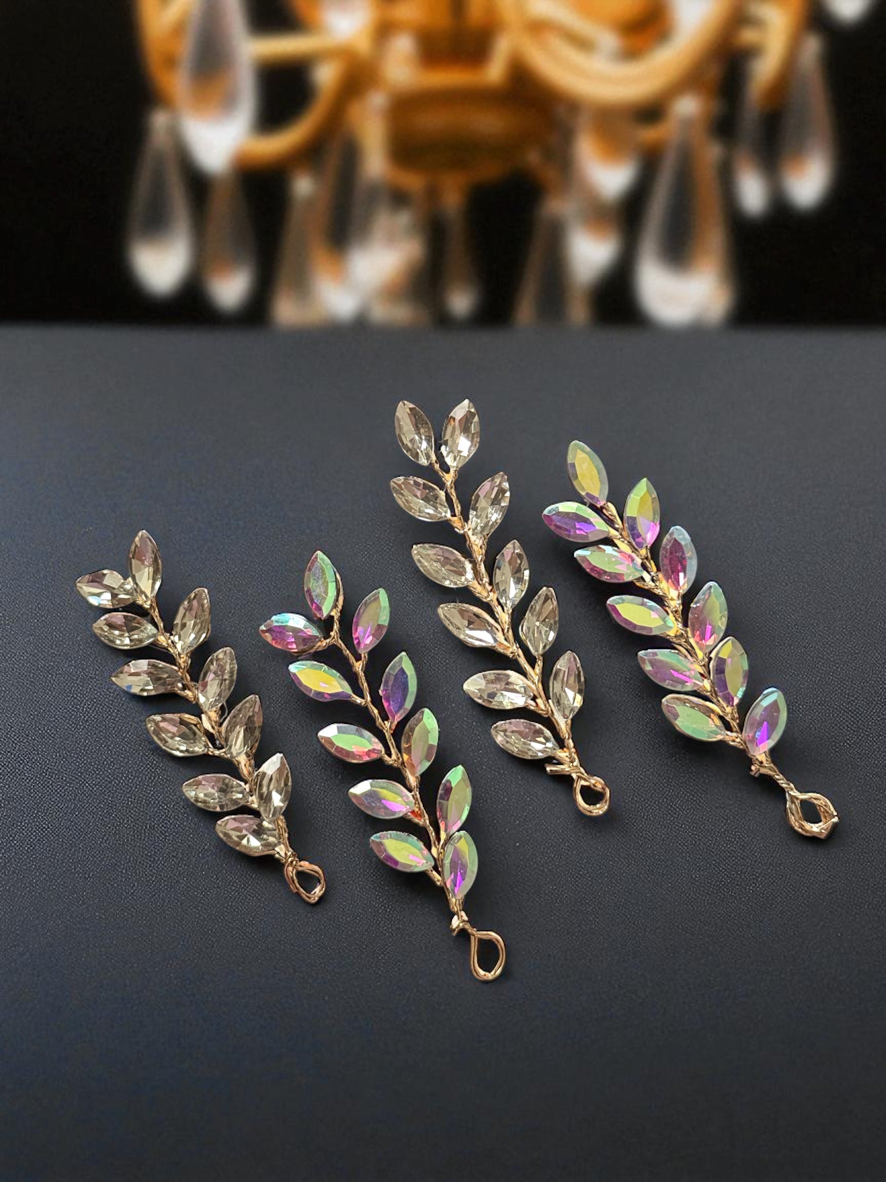 Celestia Crystal Leaf Hair Pins [Set of 4]