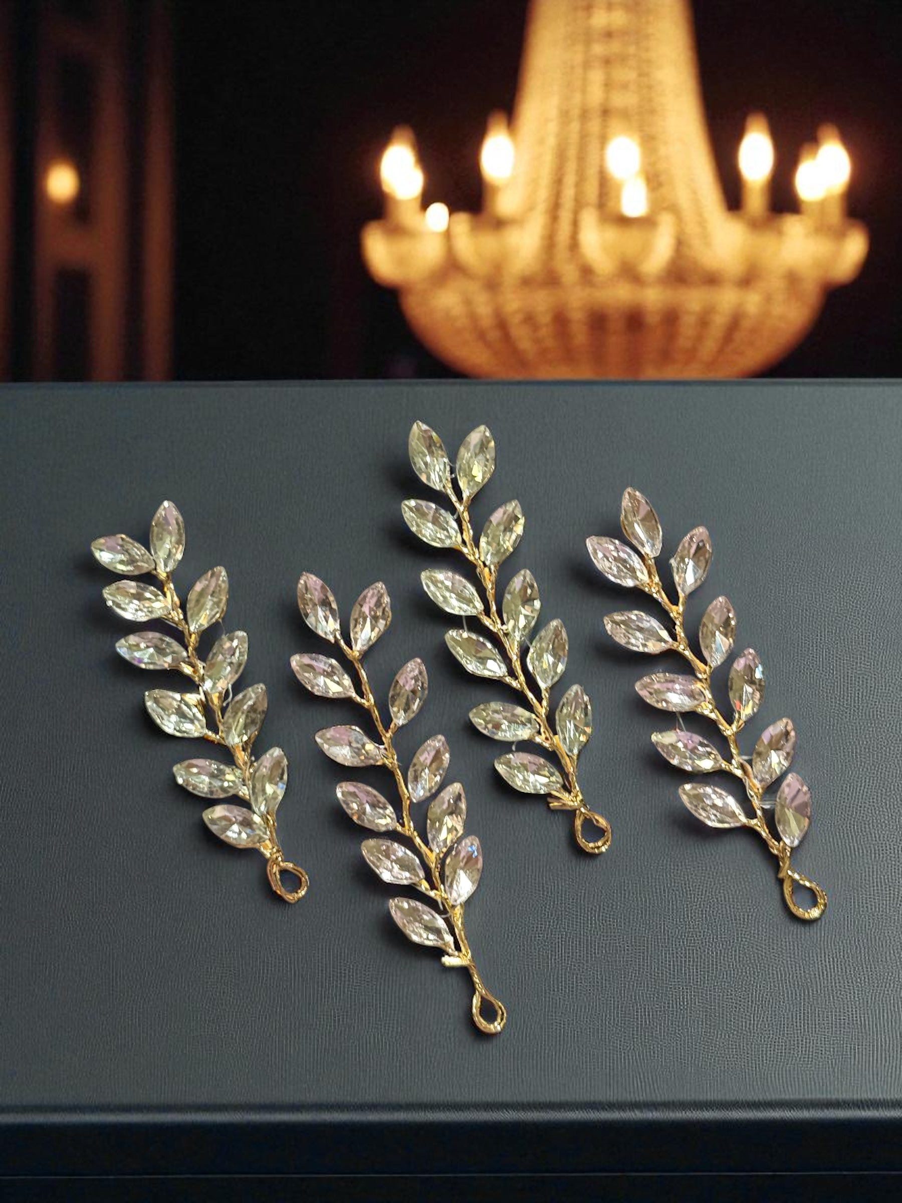 Celestia Crystal Leaf Hair Pins [Set of 4]