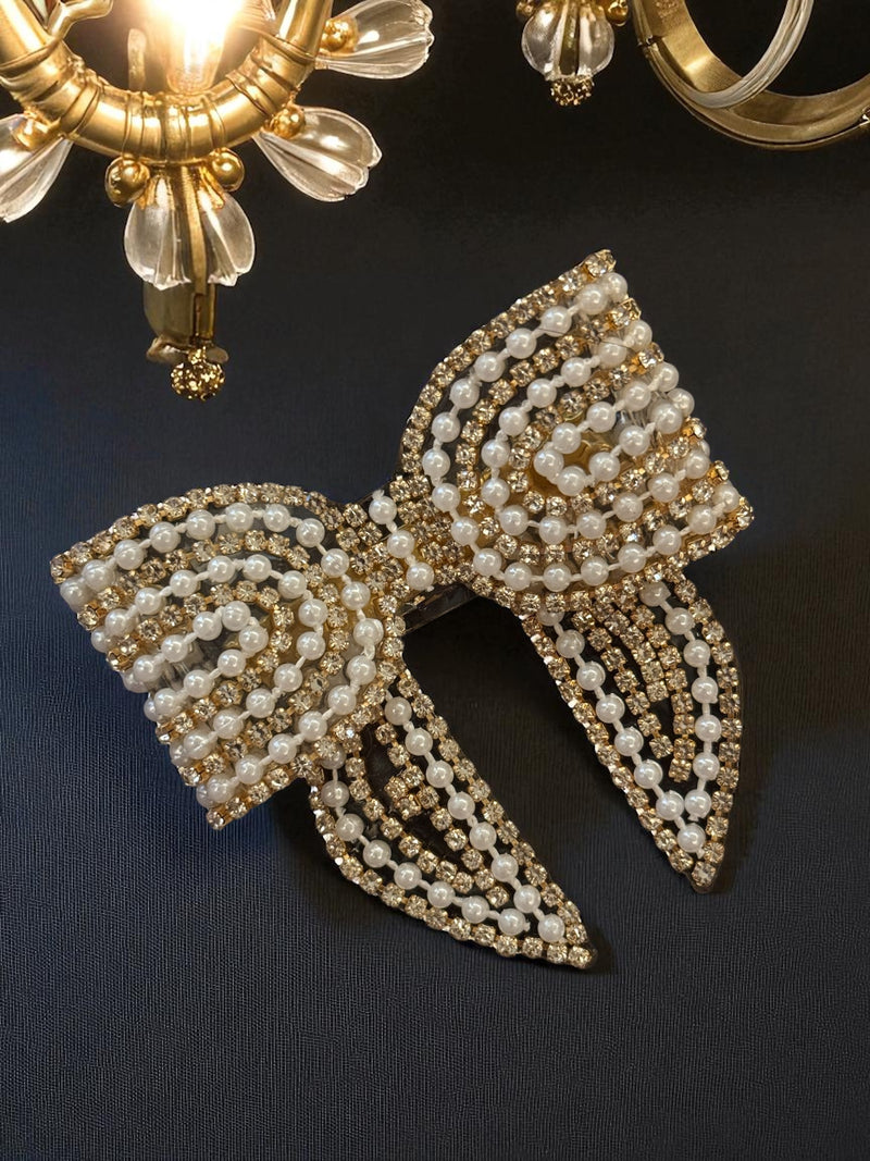 Pearl Embellished Bow Hair Clips
