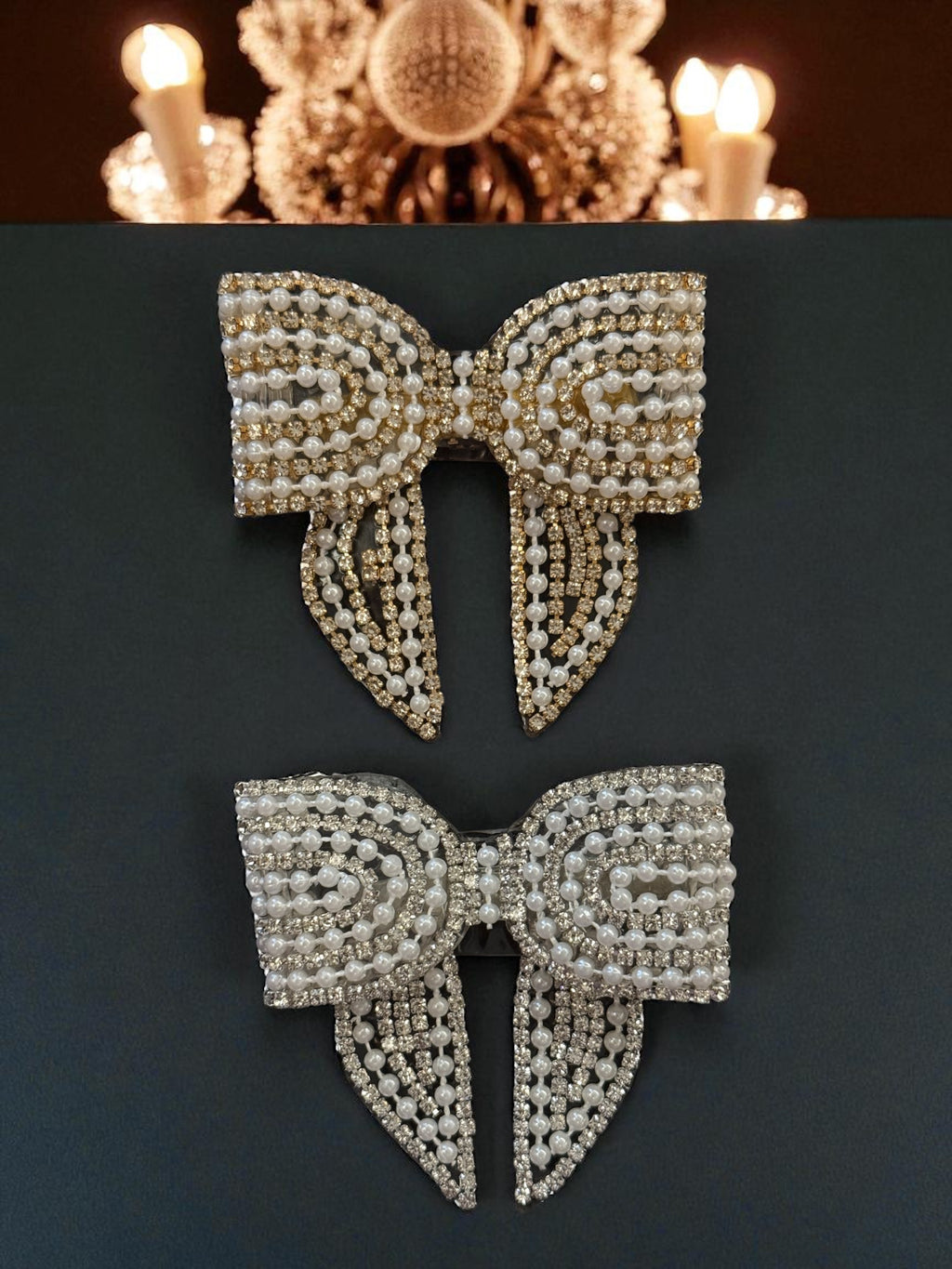 Pearl Embellished Bow Hair Clips
