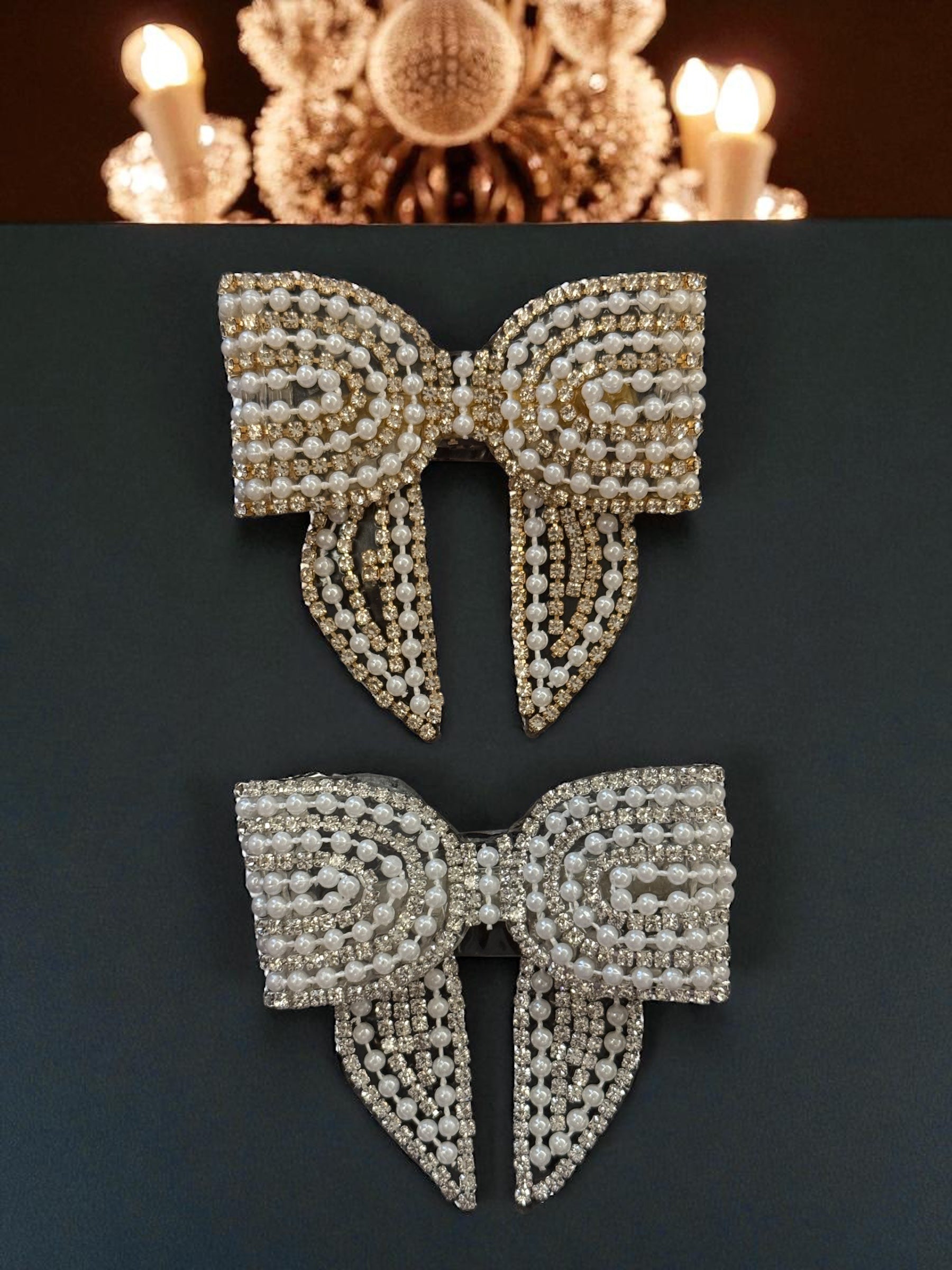 Pearl Embellished Bow Hair Clips
