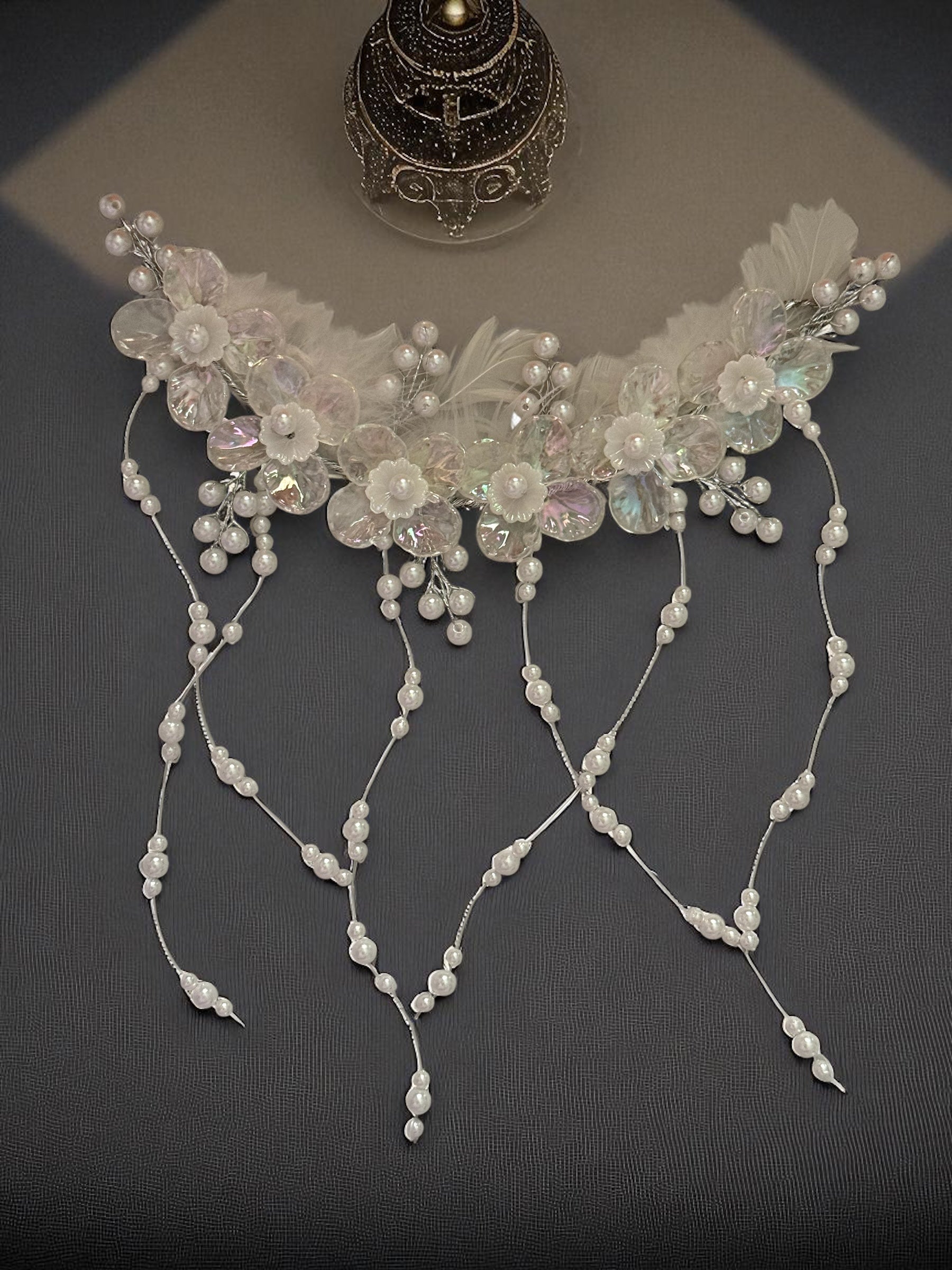 Feathery Pearl Cascade Crown