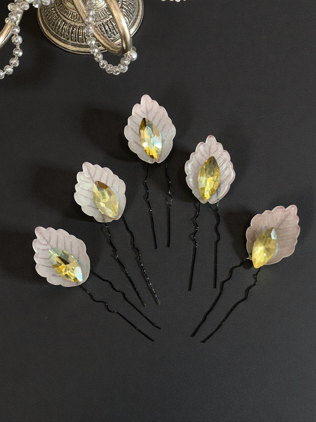 Grey Leafy Pins [set of 5]