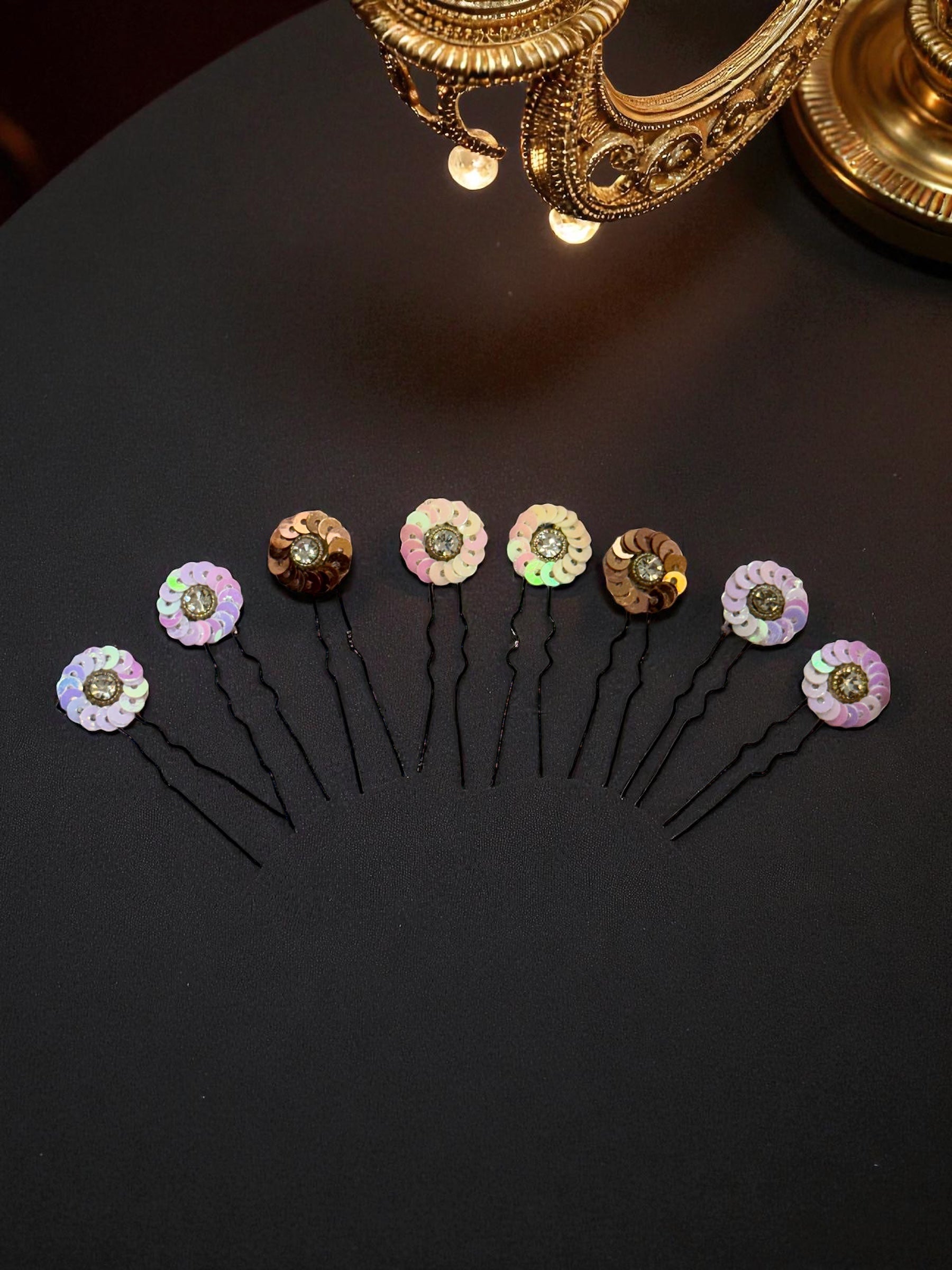 Mini Floral Pins {set of 8}- Multicolour