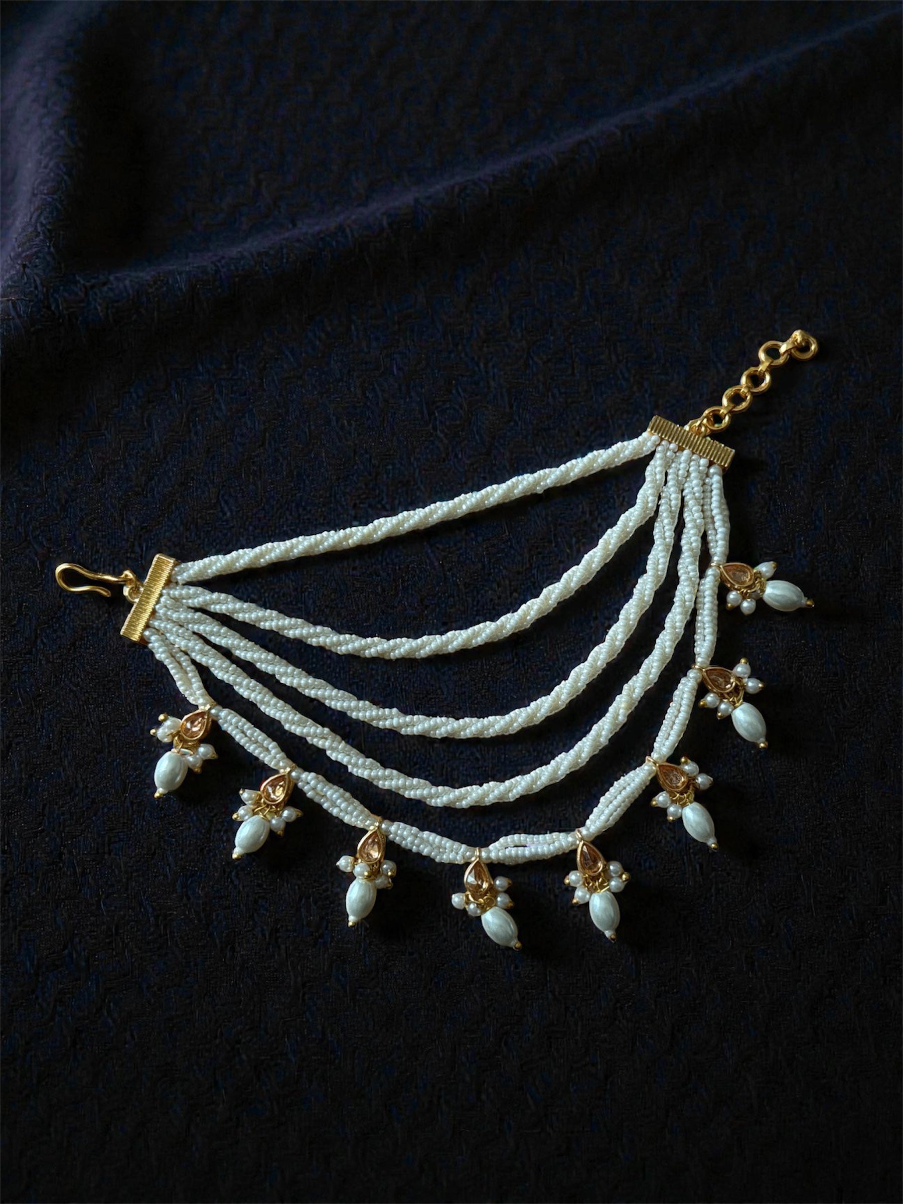 Meher White Beaded Ear Chain