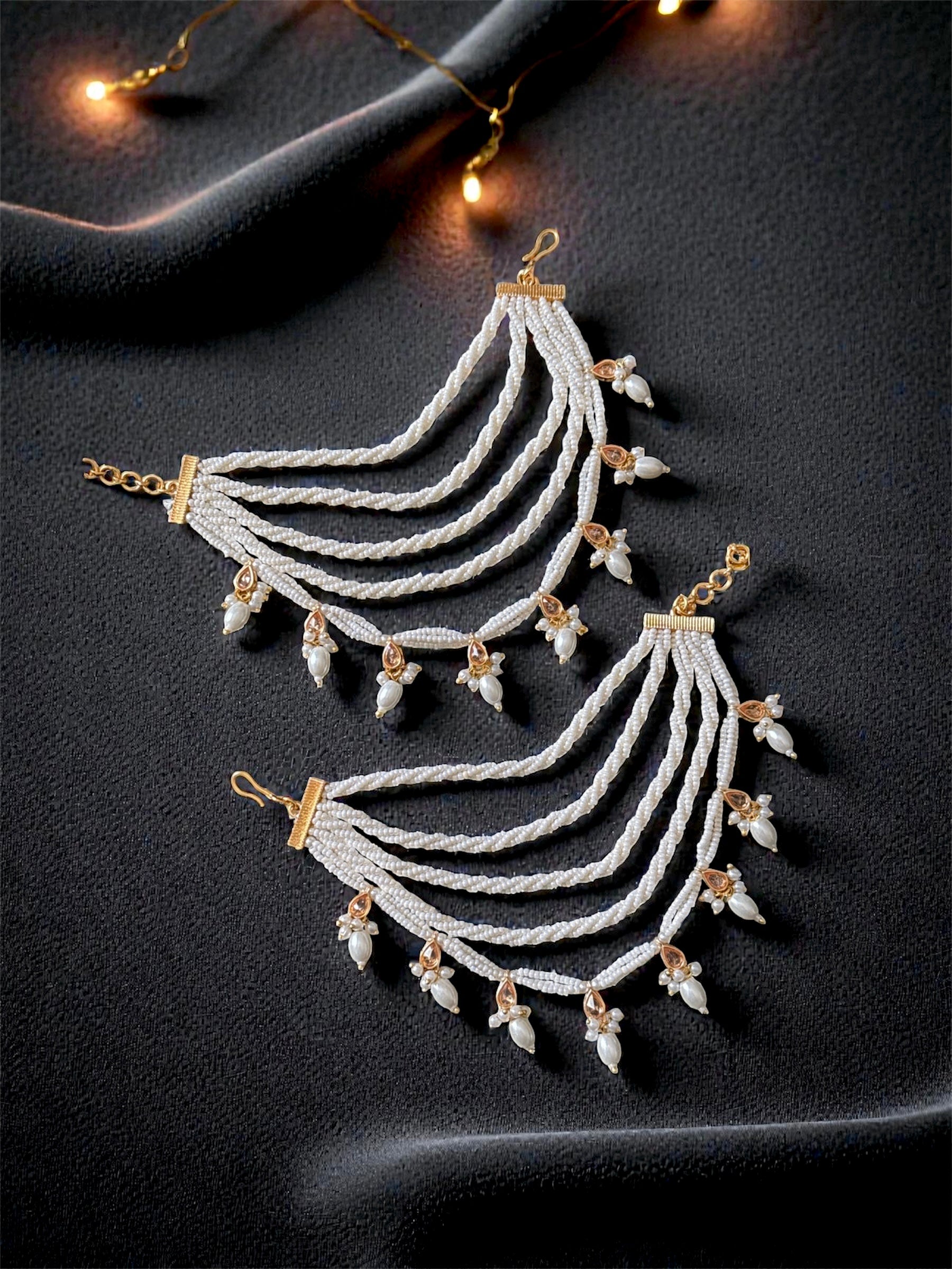 Meher White Beaded Ear Chain