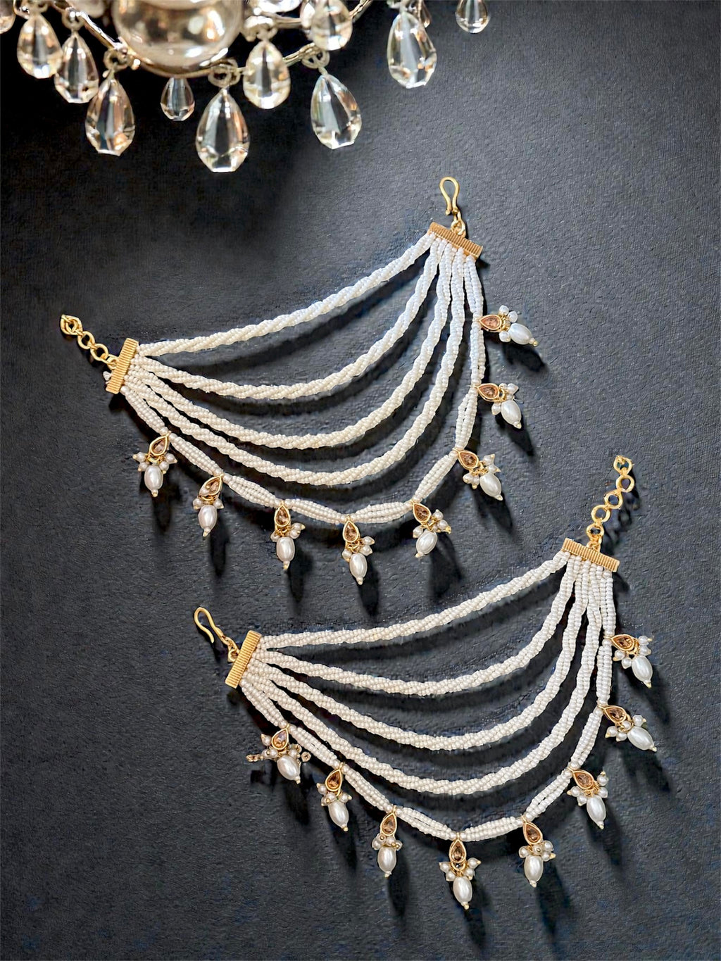 Meher White Beaded Ear Chain