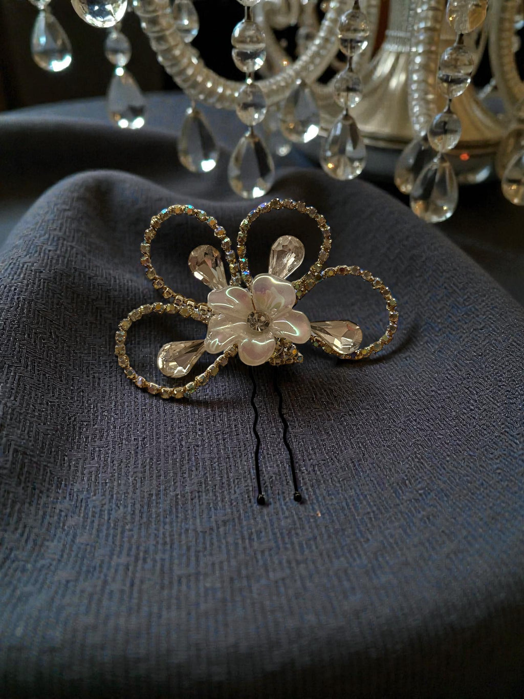 Ivory Bloom Crystal Hair Pin