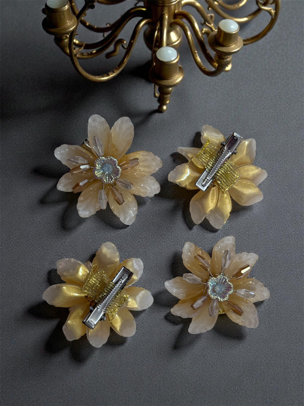 Golden Dewdrop Flower Clips [set of 4]